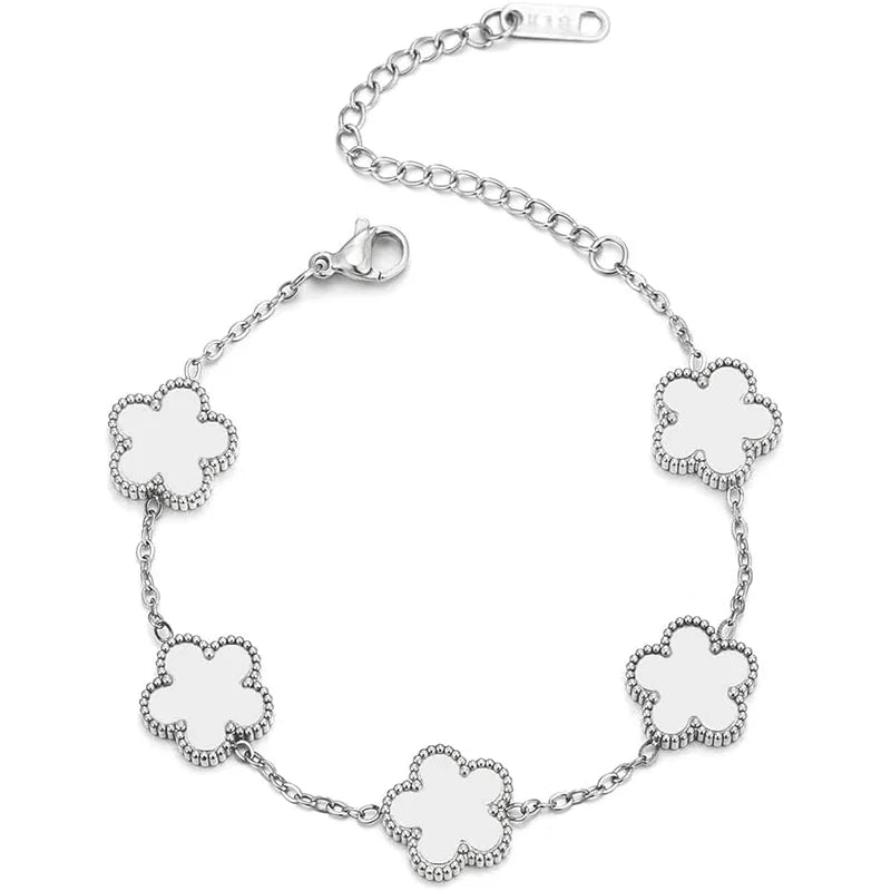 14K Gold Plated Five-leaf Clover Link Bracelets White Black Blue Gold Red Green image 27