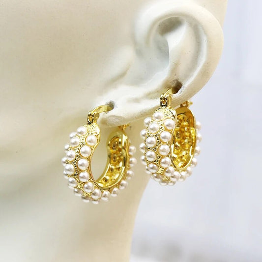 5 Pairs Fashion Design Elegant Pearls Hoop earrings  Gold Plated Pearls Earring image 0