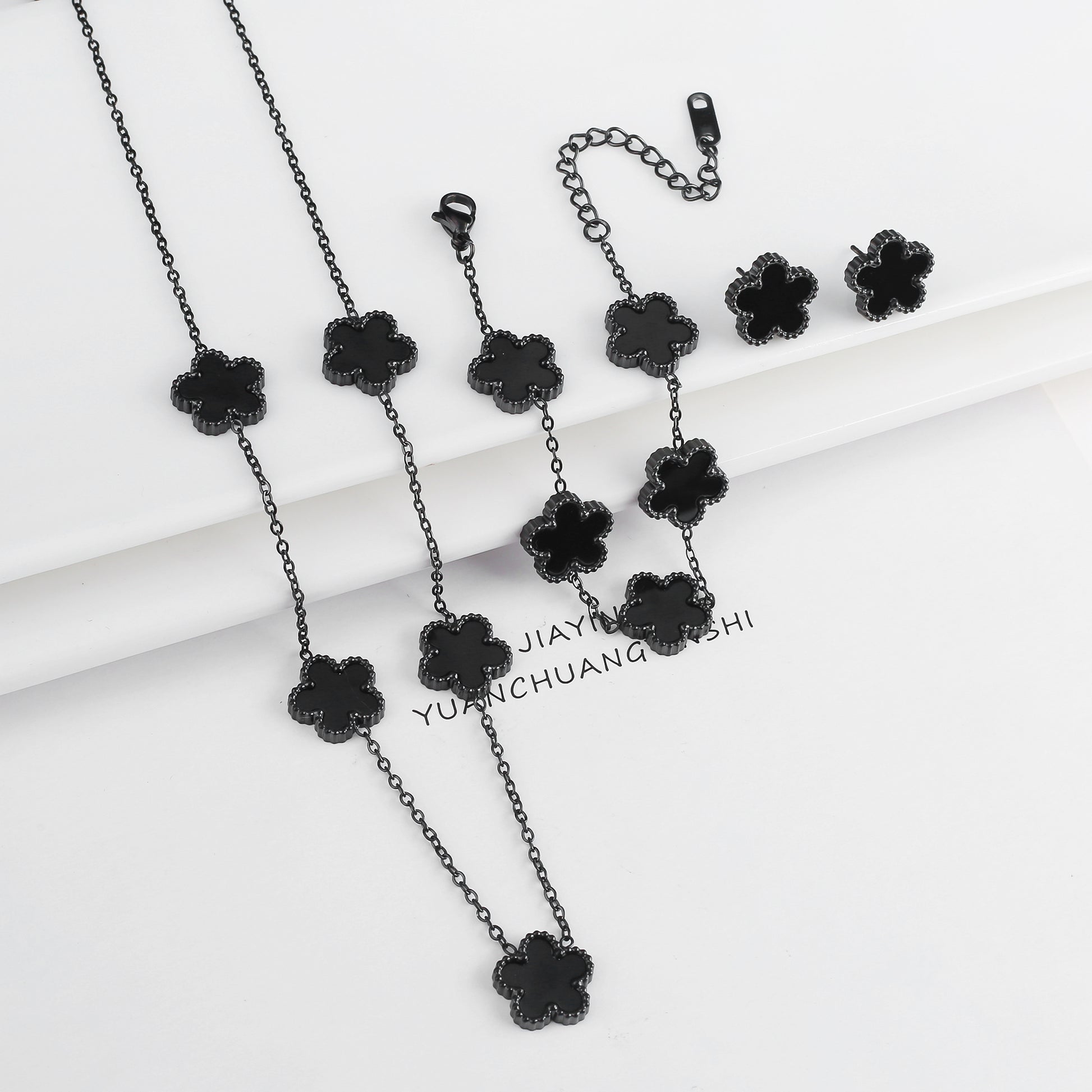 3Pcs 18k Gold-Plated Five-Leaf Flower Necklace Earrings Bracelet Jewelry Set Fo image 11