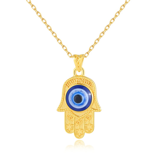 Szjinao 100% 18k Real Gold Evil Eye Necklace Hand Luxury Design With K Gold Cer image 0