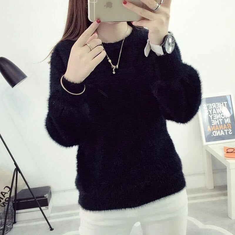 Winter Imitate Mink Wool Hot Fleecing Female Casual Sweater O-neck Long Puff Pi image 9