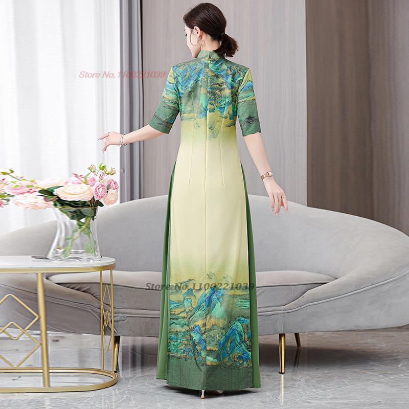 2024 vietnam aodai dress traditional chinese vintage qipao dress women flower p image 5