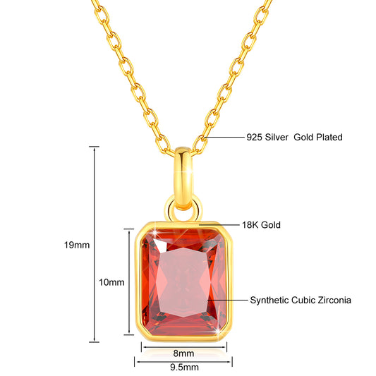 Szjinao 100% Real 18k Gold Necklace For Women 8*10mm Yellow Stone Rectangle Wit image 0