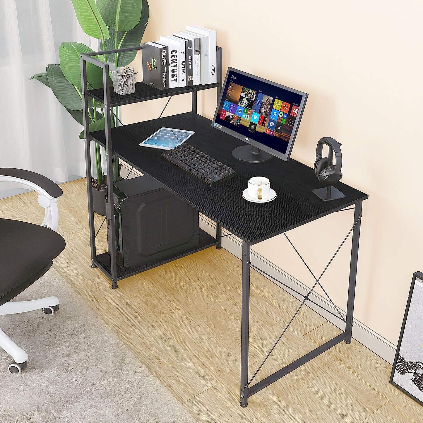 AOOU Computer Desk with 4 Tier Shelves, 47'' Study Writing Table for Home Offic image 5