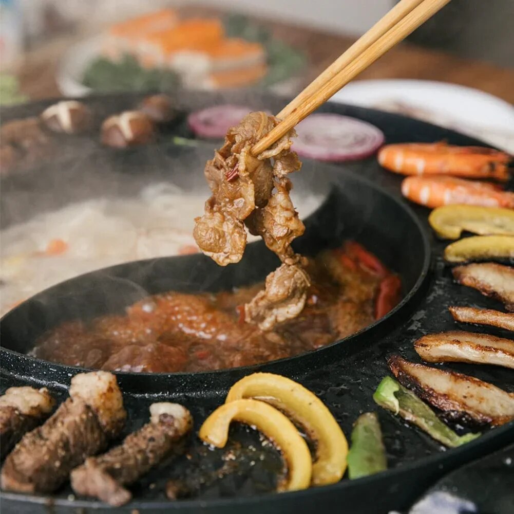 Food Party 2 in 1 Electric Smokeless Grill and Chinese Hot Pot,Cookware image 2