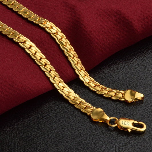18-24Inch 45-60cm 18K Gold 5mm Full Sideways Chain Necklace For Women Man Fashi image 0