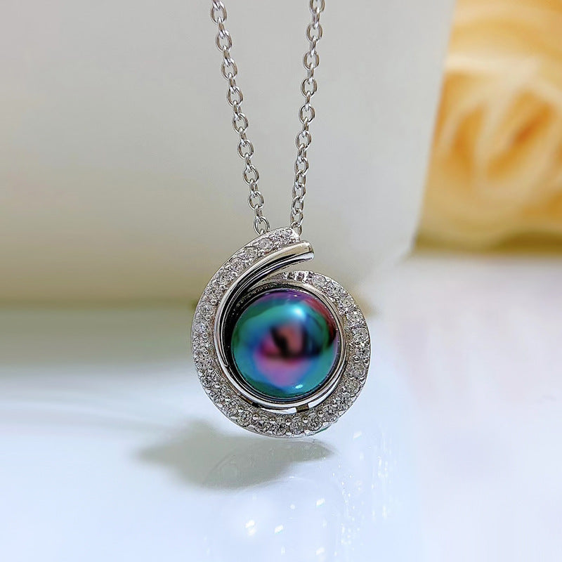 S925 Silver Necklace Pearl Necklace K Gold 8mm Tahitian Black Pendant High end image 0