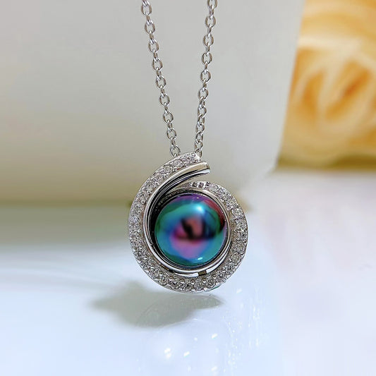 S925 Silver Necklace Pearl Necklace K Gold 8mm Tahitian Black Pendant High end image 0