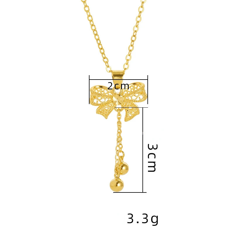 Pure 18 K Gold Color 3D Bow Pendant Women's Necklace for  Women Gold Color Chai image 4