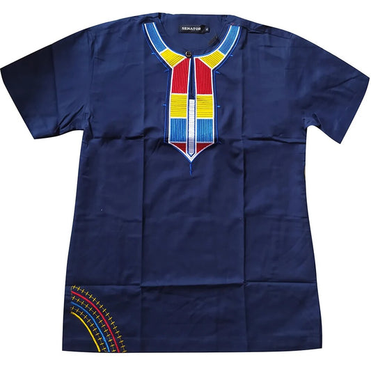Colorful Embroidery African Men's Shirts Fashion Round Collar Loose Casual Blou image 0