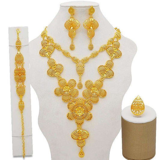 Arabic Dubai Jewelry Set for Women Earrings Ethiopian African Long Chain Gold C image 1