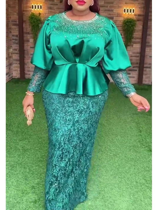 Plus Size African Party Dresses for Women 2023 New Fashion Dashiki Ankara Lace image 0