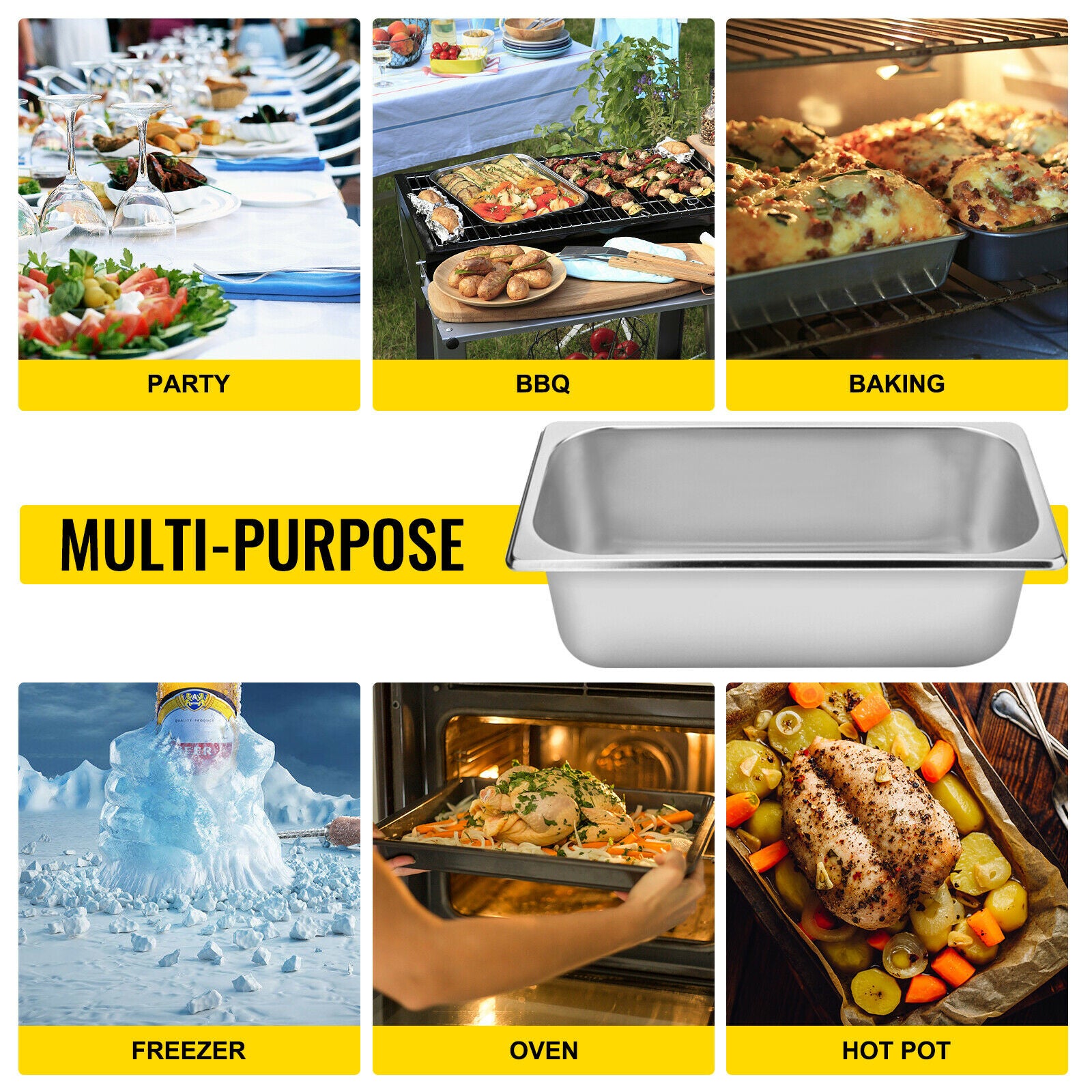 VEVOR Buffet Chafing Dishes 8.5L-20.5L Gastronorm Pans Steam Table Pans Tray St image 0
