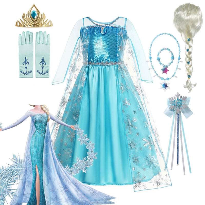 Girls Snow Queen Elsa Kids Costumes For Girl 2024 Carnival Party Prom Gown Robe image 0