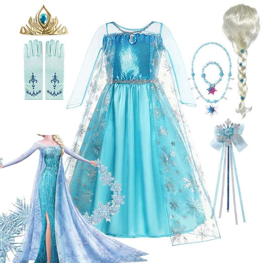 Girls Snow Queen Elsa Kids Costumes For Girl 2024 Carnival Party Prom Gown Robe image 0