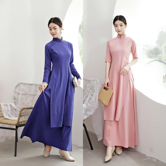 Ao Dai Dress Retro Long Cheongsam Dress large-size Art Retro Ao Dai Dress Women image 0