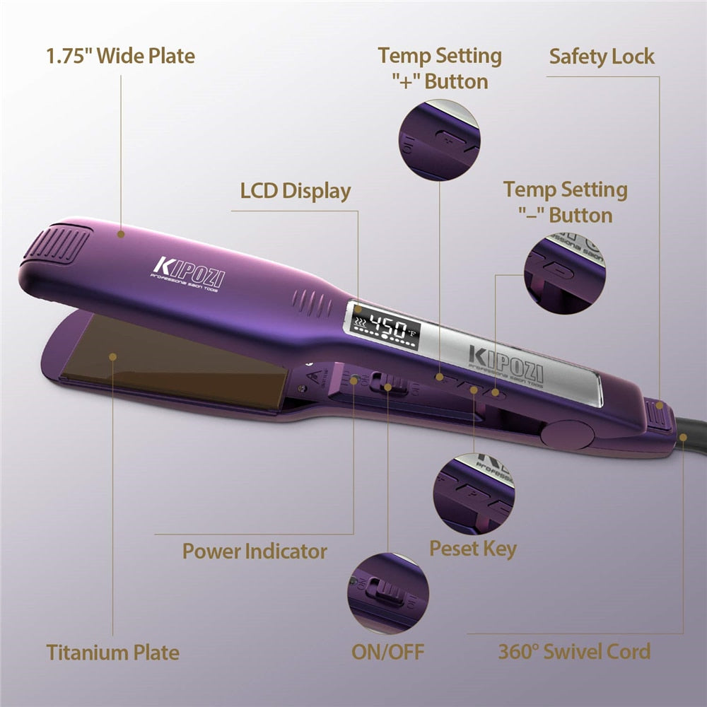 2023 KIPOZI Professional Titanium Flat Iron Hair Straightener with Digital LCD image 6