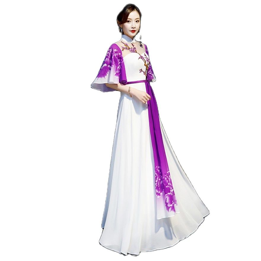 Long Ao Dai Vietnam Style Dress For Women Traditional Ethnic Clothing Elegant G image 4