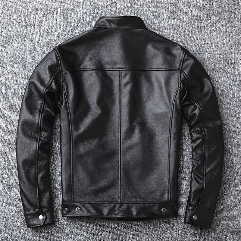 Free shipping.classic motor style,black genuine leather Jacket,fashion men casu image 2
