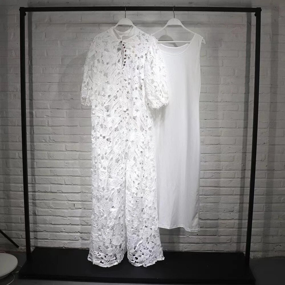 New African Women Hollow Out Lace Long Dresses Nigerian Wedding Party Clothes F image 1