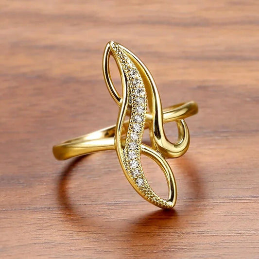 Huitan Hyperbole Marquise Shaped Gold Color Rings for Women Full Paved Dazzling image 0