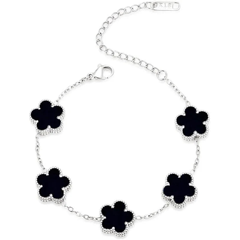 14K Gold Plated Five-leaf Clover Link Bracelets White Black Blue Gold Red Green image 39