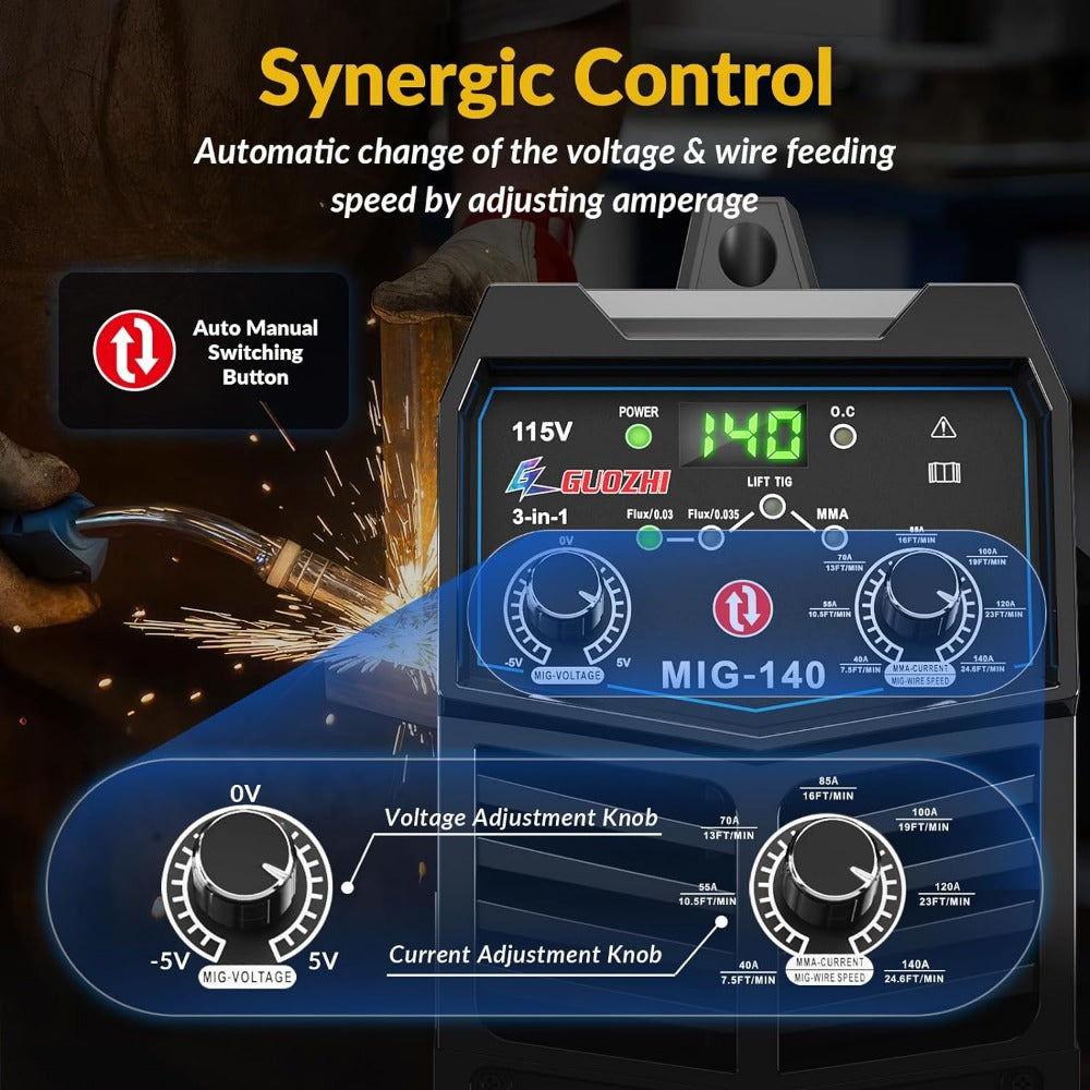 110V Flux Core MIG/Stick/Lift TIG 3 in 1 MultiProcess Welding Machine with Syne image 3