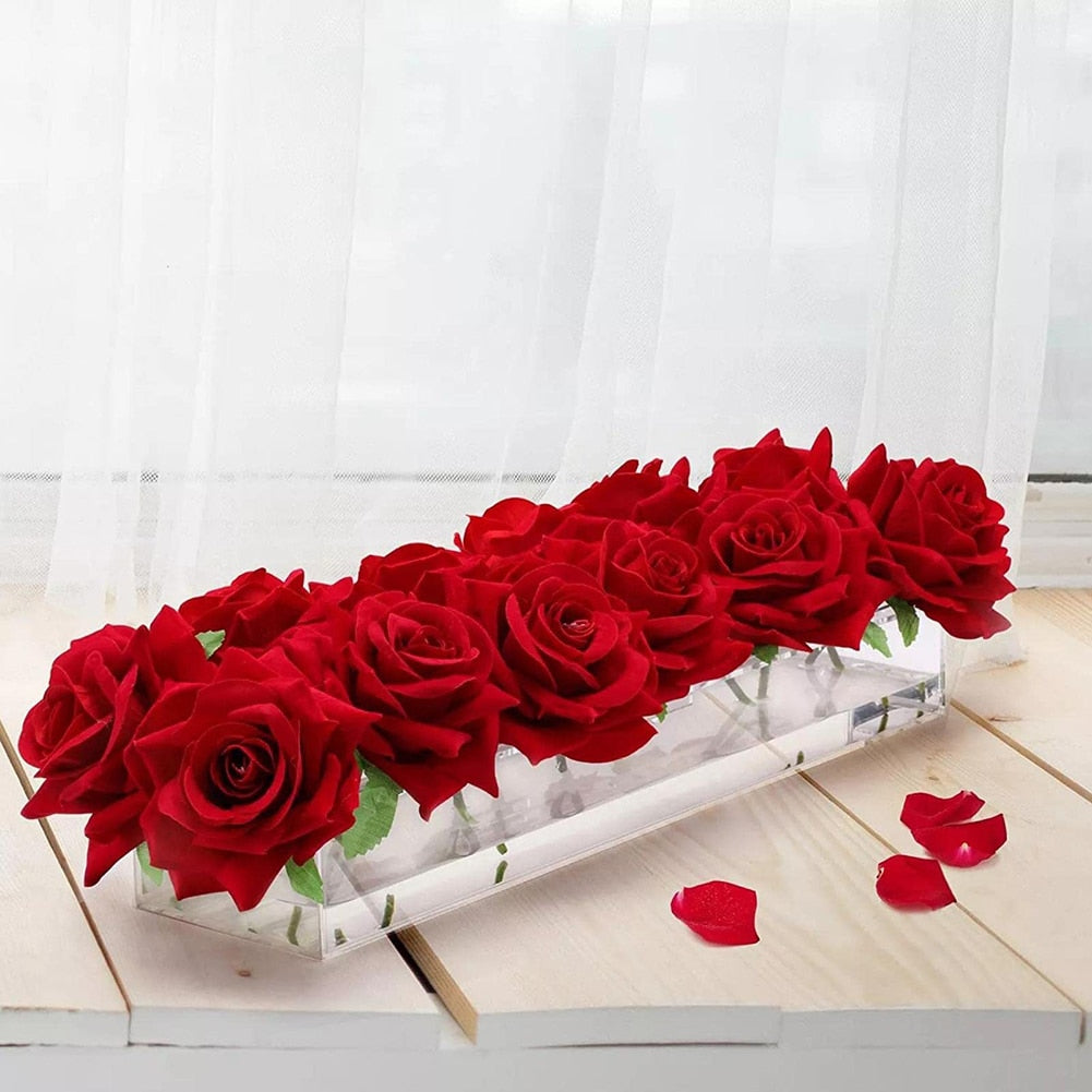 Transparent Acrylic Long Flower Vase Clear Rectangular Vase For Dining Table Ho image 10