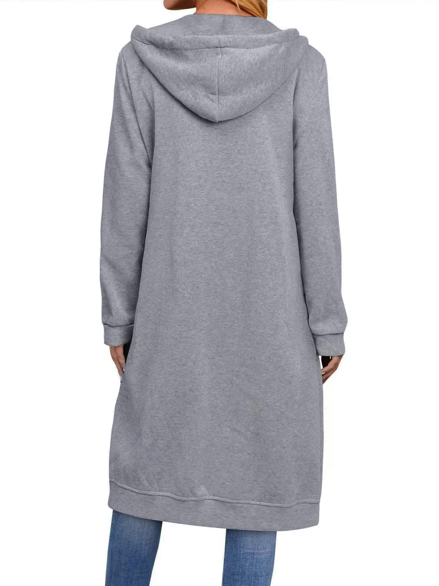 Once 2023 Casual Women Long Hoodies Sweatshirt Coat Zip Up Outer Wears Hooded J image 7