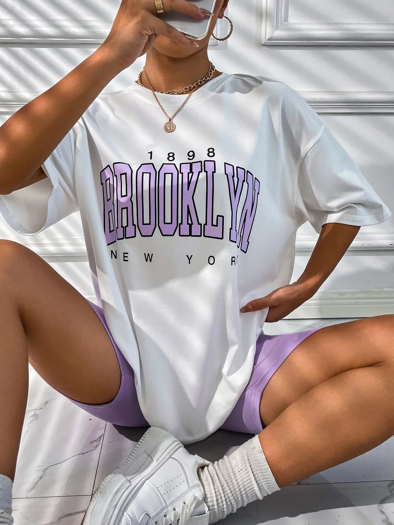 Women T Shirt 1898 Brooklyn York Letter Print Tops Tee Black T-shirt Female Sum image 1