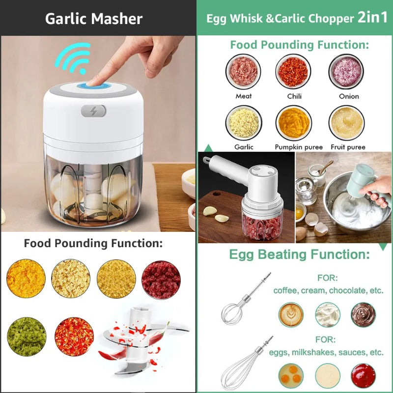 Electric Kitchen Food Chopper, Mini Garlic Masher, Crusher, USB Portable Meat G image 11