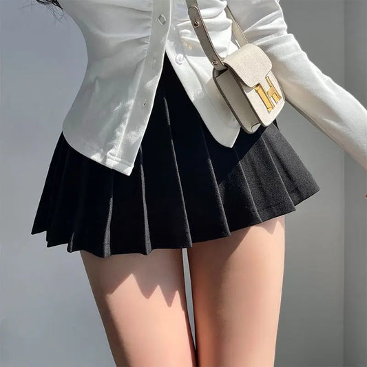 HOUZHOU Pleated Skirt with Shorts Women Cute High Waist Grey A-line Korean Styl image 0