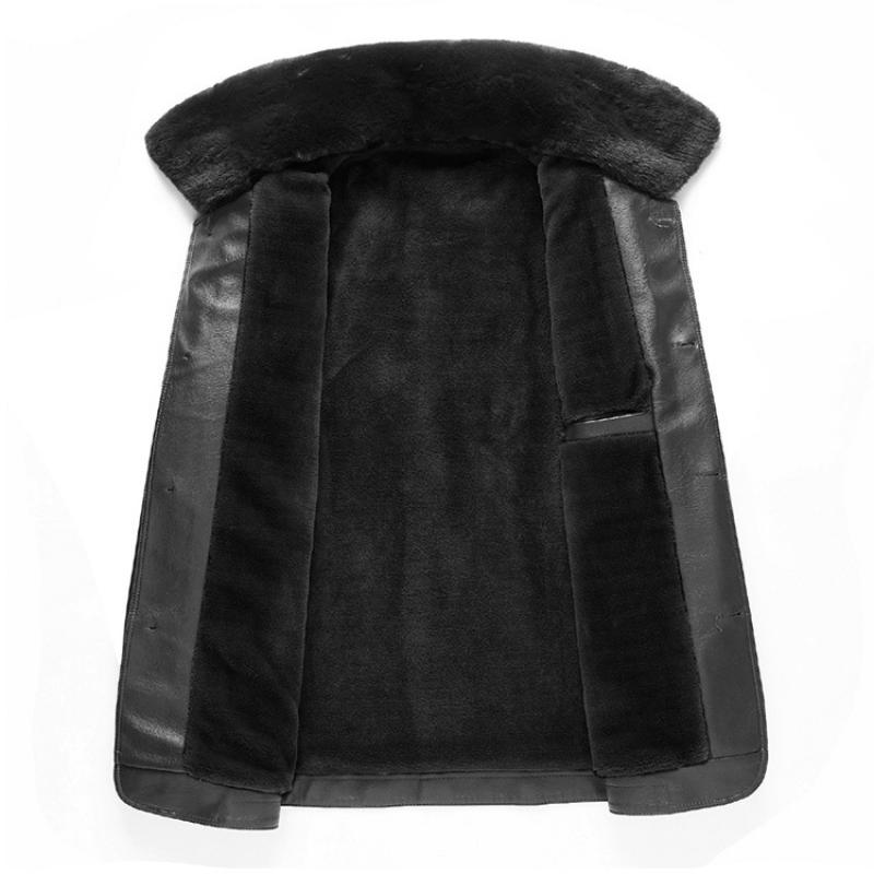 Winter Fur Collar Leather Jacket Men's Button Pu Leather Men Large Size Loose P image 4