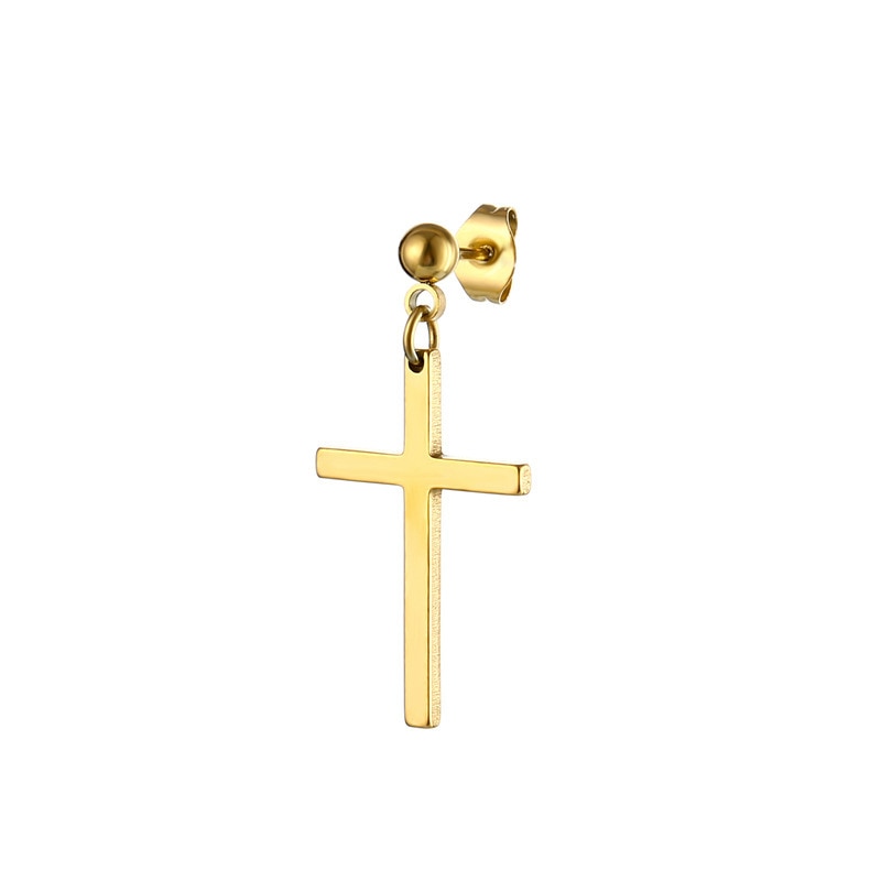 Punk Gold Color Cross Stud Earrings Hip Hop White Litter Rhimestone Jewelry Pie image 17