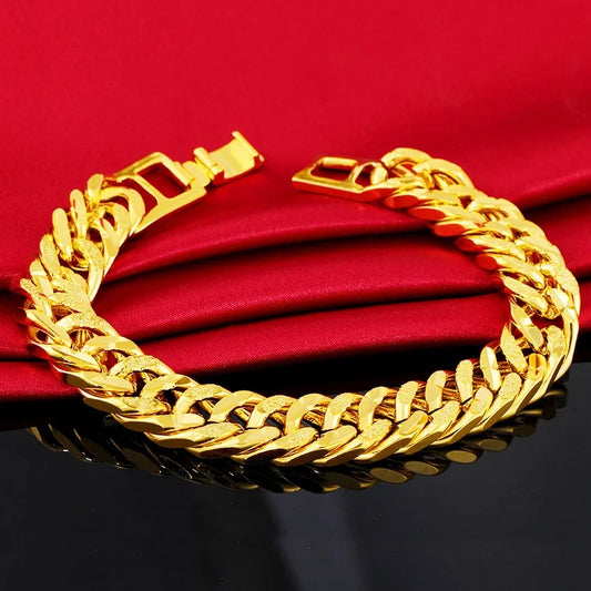 12MM 24K Pure Gold Color Bracelets for Men Women Chain Bracelet Bangles Wristba image 0