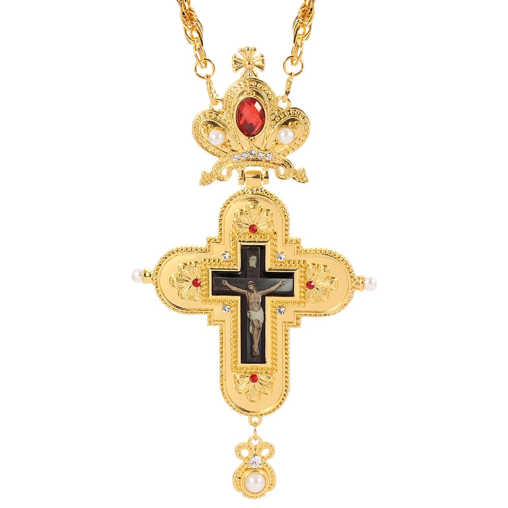 Gold Plated Pectoral Cross Christian Church Crown Necklace For Women Men image 8