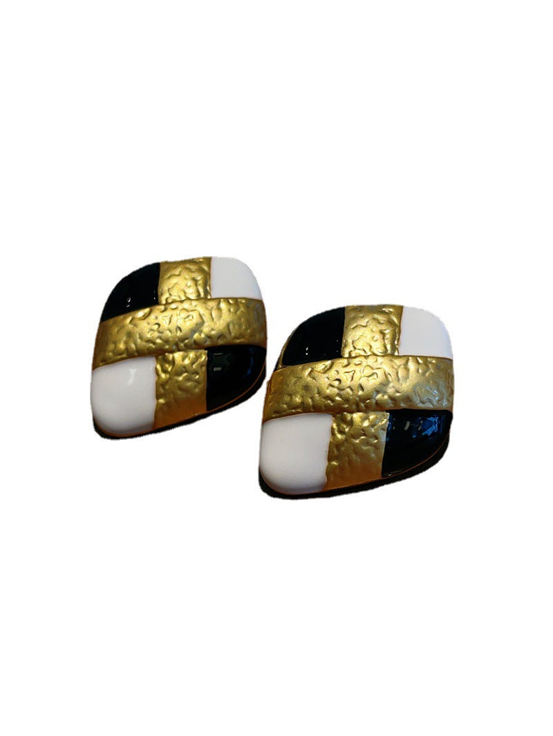 Vintag Plating 24 K Gold Black and White Pearl Necklace Exaggerated Retro Earri image 5