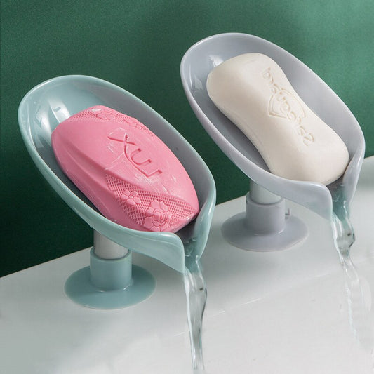 2pcs Drain Soap Holder Leaf Shape Soap Box Suction Cup Tray Drying Rack for Sho image 0