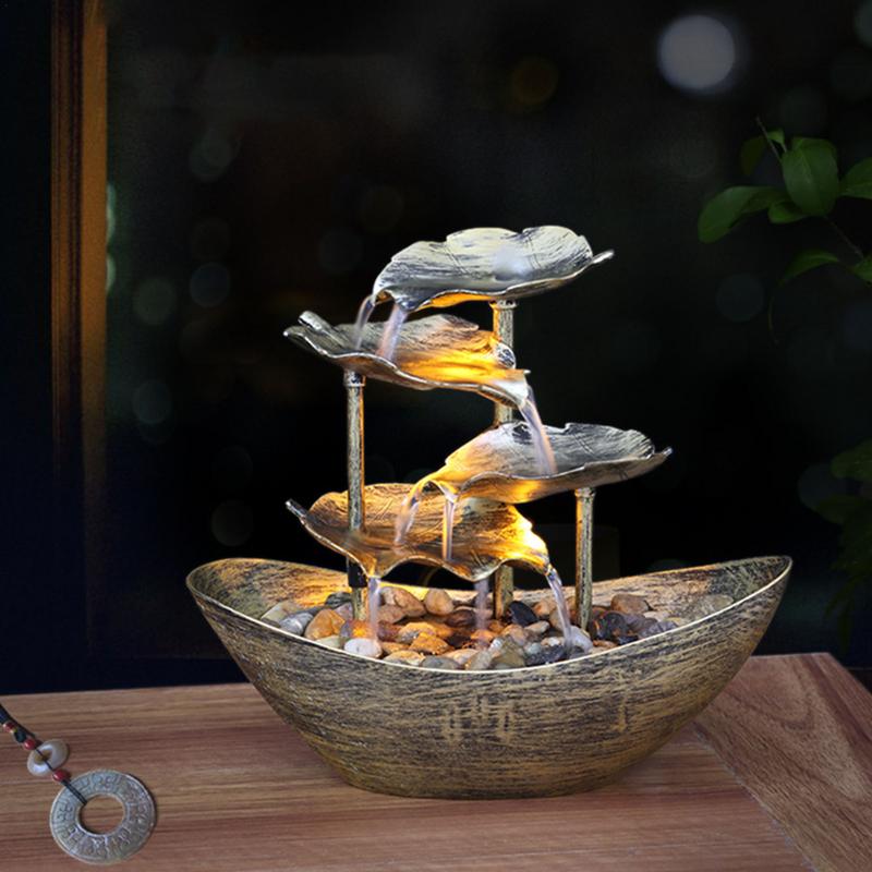 Tabletop Fountain Waterfall Fountain For Indoor Decor Water Over Sailing Lotus image 6