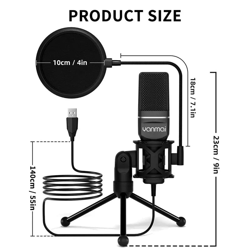YANMAI USB Microphone Microfone Cardioid Condenser Mic SF-777 with Pop Filter T image 6
