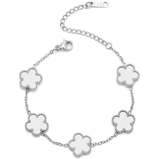 Elegant Double Sided Clover Bracelet 14K Gold Plated Stainless Steel Lucky Blac image 0