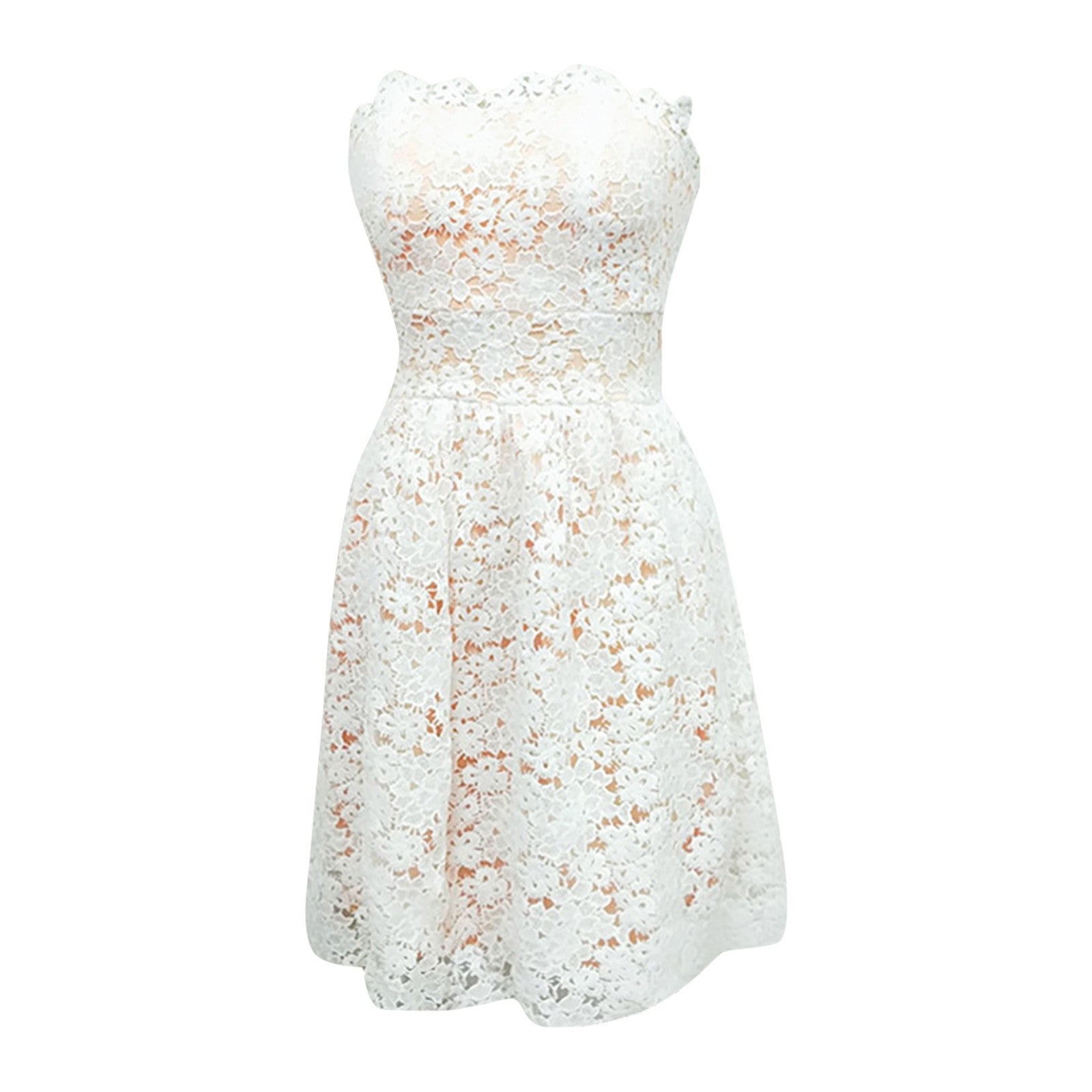 Off Shoulder White Floral Lace Dress Delicate Design Elastic Waist  A-Line Dres image 2