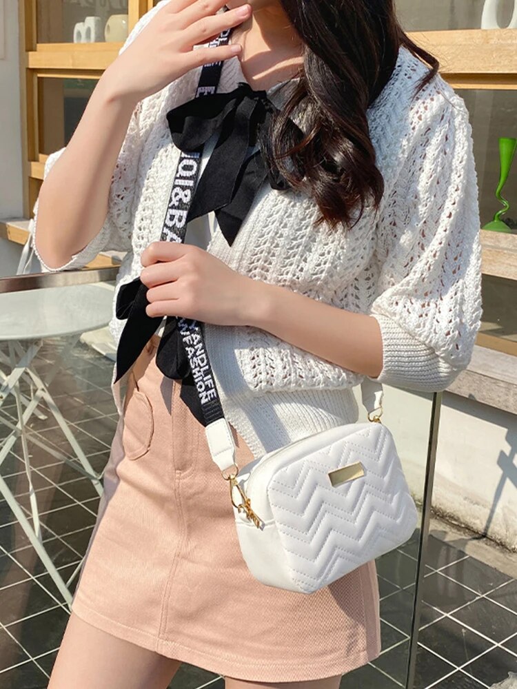Wave Embroidery Square Bag Shoulder Strap With Printed Large Capacity Shoulder image 1