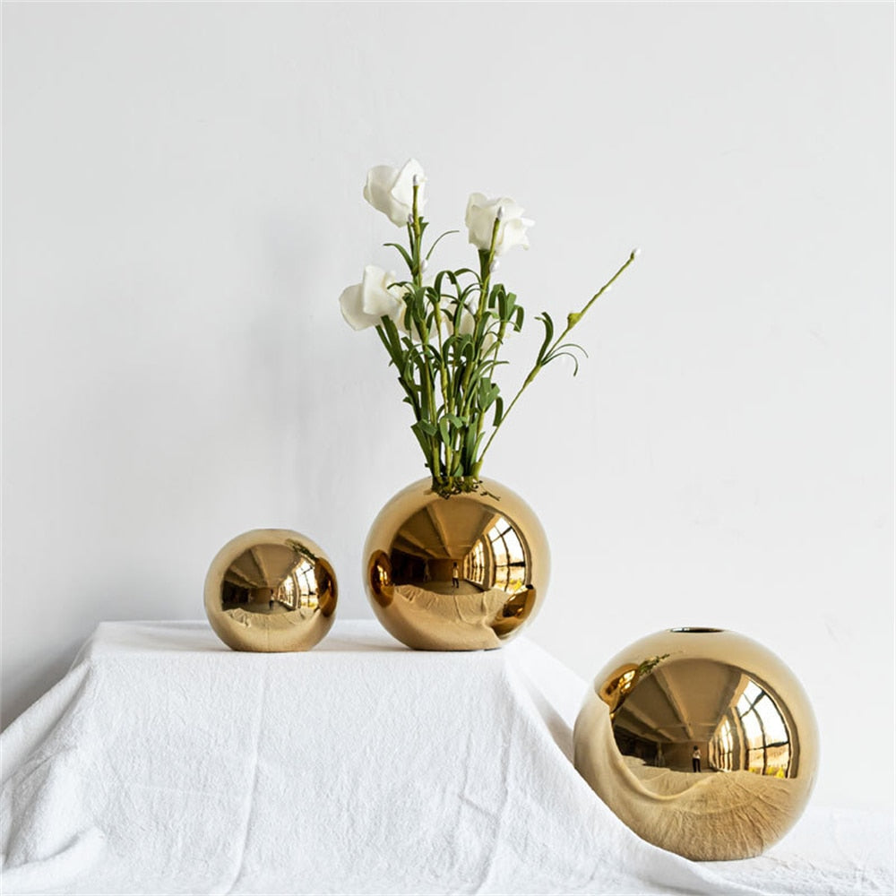 Nordic Sphere Electroplating Gold Golden Ceramic Vase Plating Golden Ball Ceram image 9