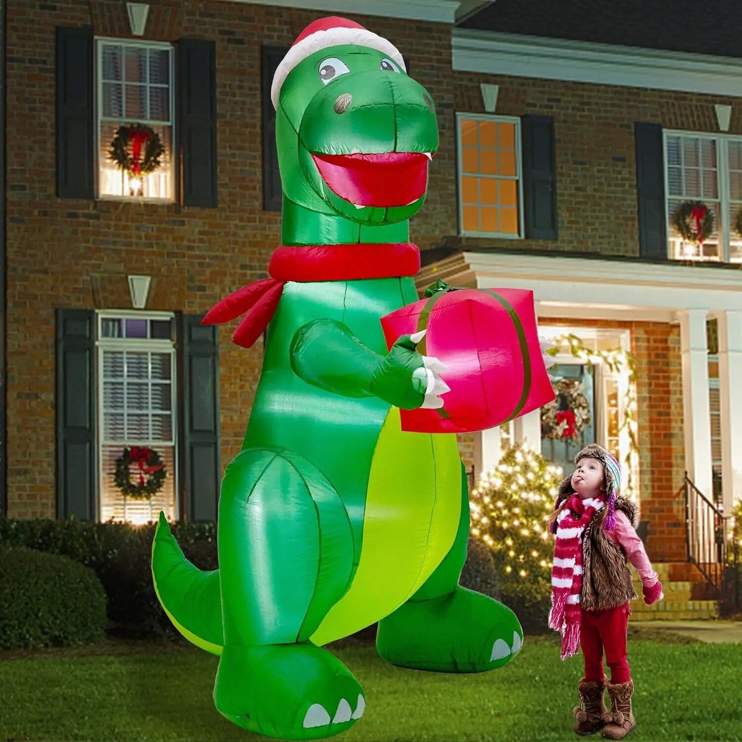 7FT Inflatables Lighted Christmas Tree with Santa Claus and Dog, Blow Up Indoor image 2