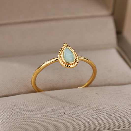 Opal Water Drop Rings For Women Gold Color Stainless Steel Engagement image 0
