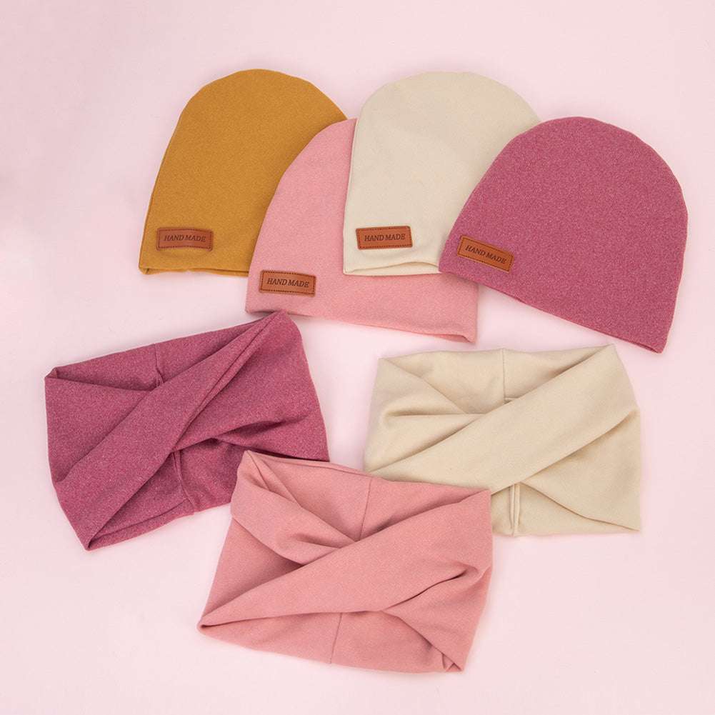 2Pcs/Lot Faux Cashmere Baby Turban Hats Scarf Set Newborn Kids Leather Stick Wi image 15