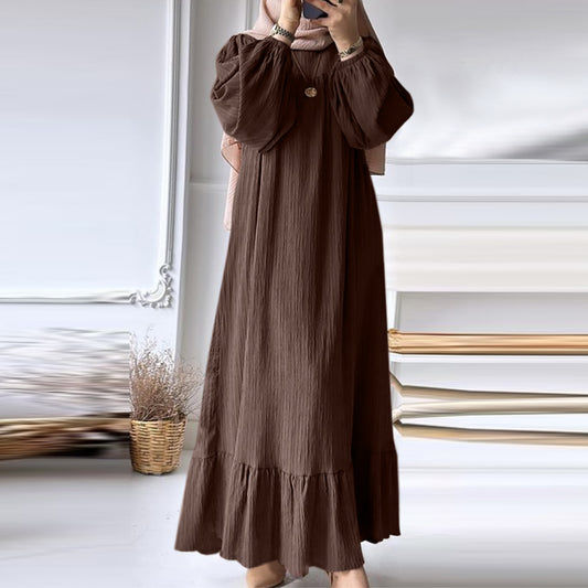 ZANZEA Women Fashion O Neck Long Sleeve Muslim Abaya Dress Vintage Solid Ruffle image 0