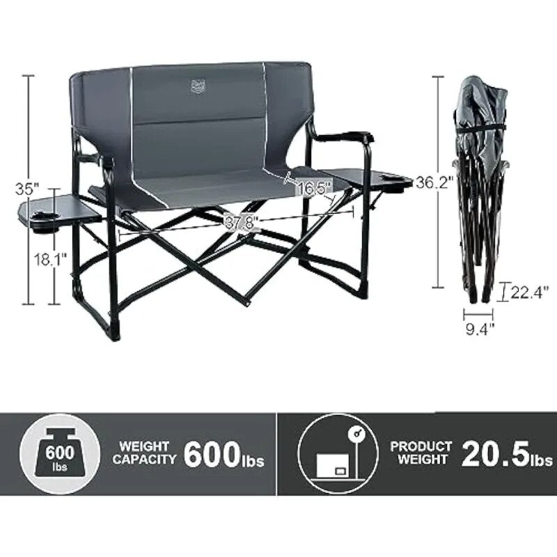 TIMBER RIDGE 38" Wide Oversized Double Folding Camping Person Lawn Chair with 2 image 3