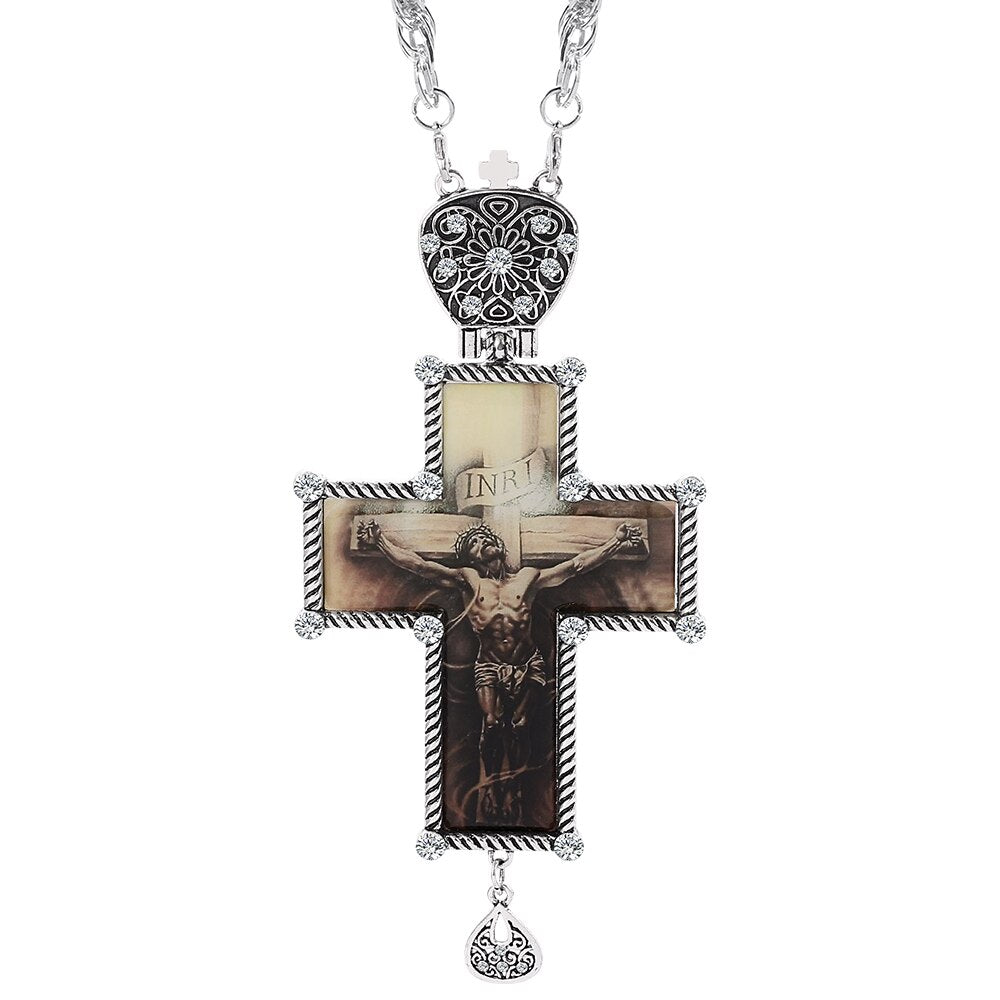 Gold Plated Pectoral Cross Christian Church Crown Necklace For Women Men image 3